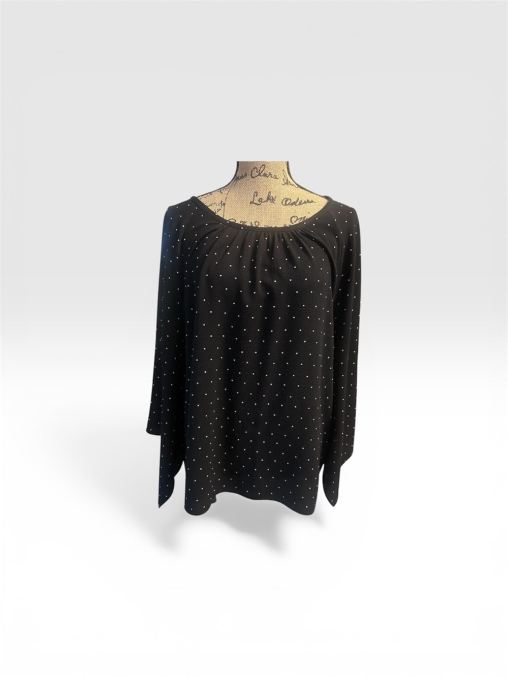 Vince Camuto Black Long-Sleeve Top with White Polka Dots